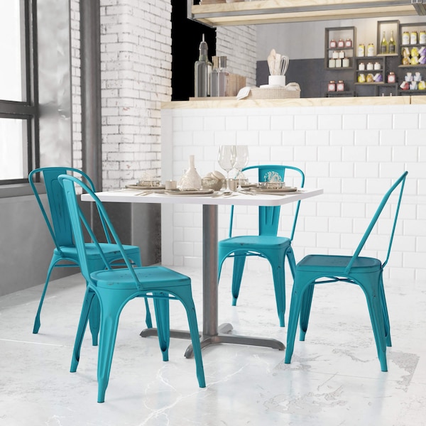 Flash Furniture Tenley Commercial Grade Distressed Blue Metal Indoor-Outdoor Stackable Chairs, 4PK 4-ET-3534-COM-B-GG - main